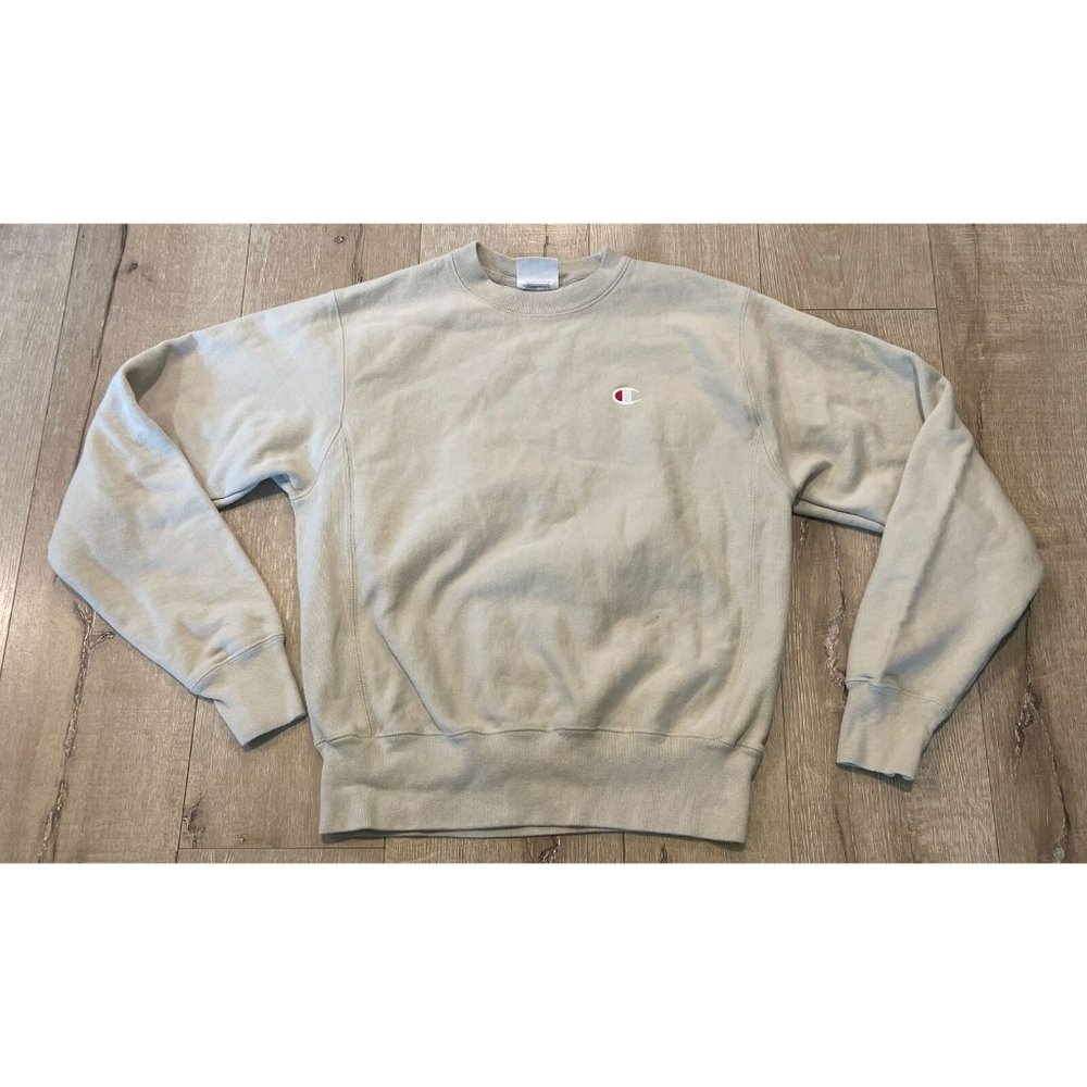 Champion Reverse Weave Crewneck Men’s Small Pullover Sweatshirt Beige Logo Blank